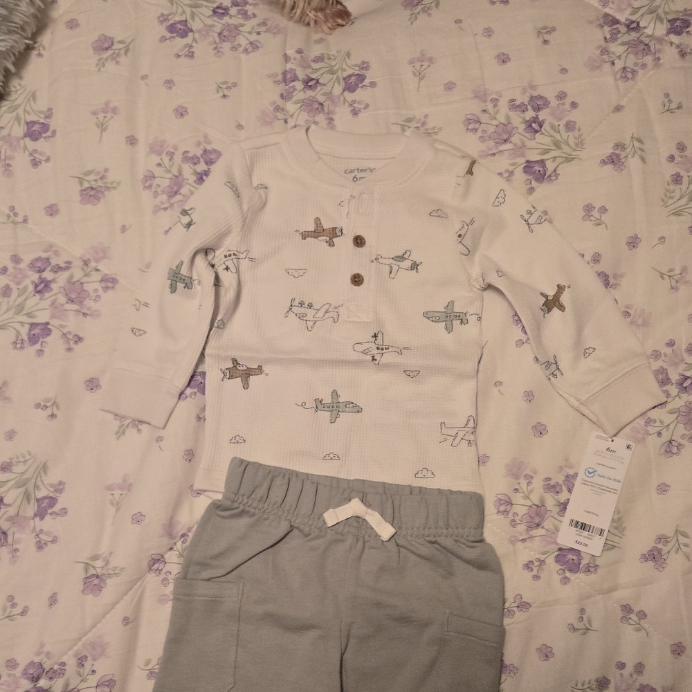 Carter's Floral Print Baby Outfit in Purple and White